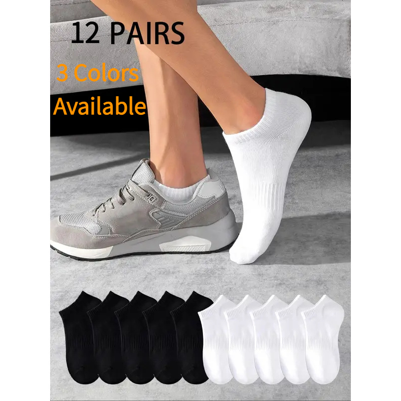 Badminton Field - 12Pairs Unisex Sports No-Show Socks White